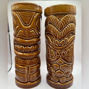 Hawaiian Tiki Mugs Pottery/Ceramic Brown Set of Two Brown Tiki Mugs